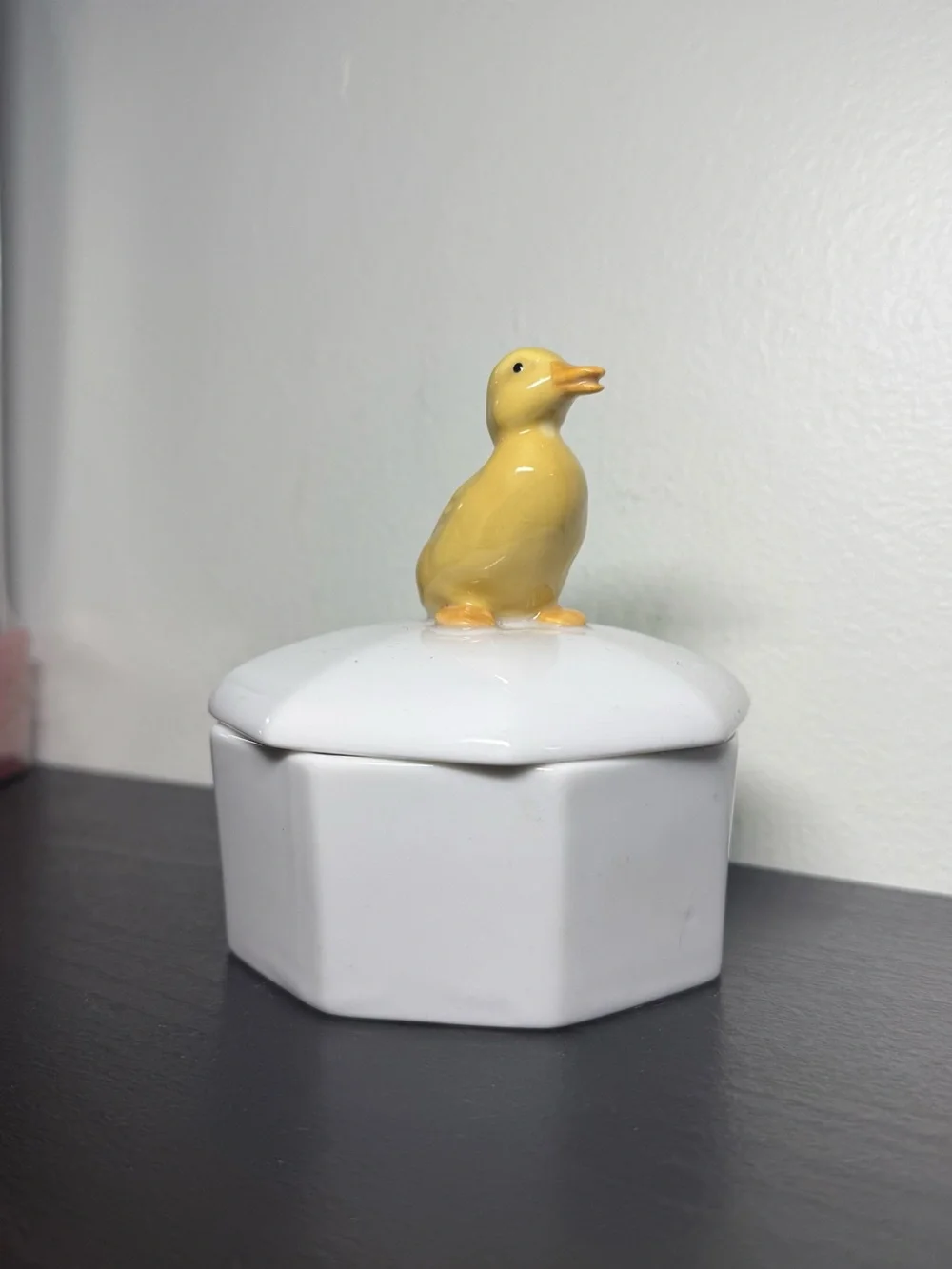 New Vintage 1990s Ceramic Jar With Yellow Duck On Lid